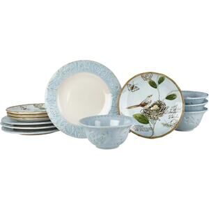 Fitz and Floyd Toulouse Blue 12 Piece Dinnerware Set Service‎ for 4